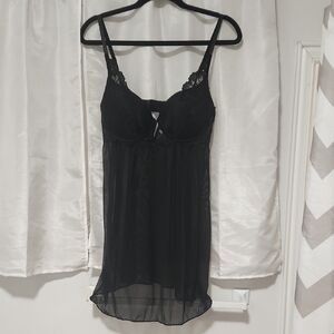 Marilyn Monroe Black Sheer Lace-Trim Chemise